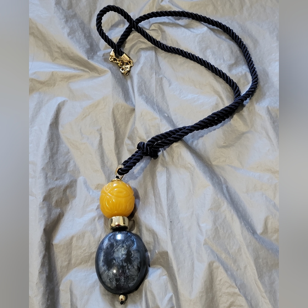 Ann Taylor Factory Rope Necklace with Yellow and Blue Beads
